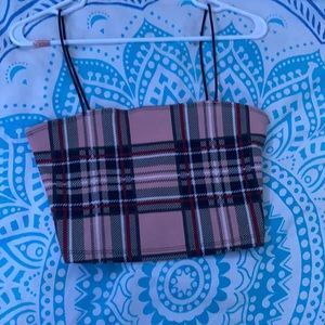 Spaghetti strap cropped tartan tank top